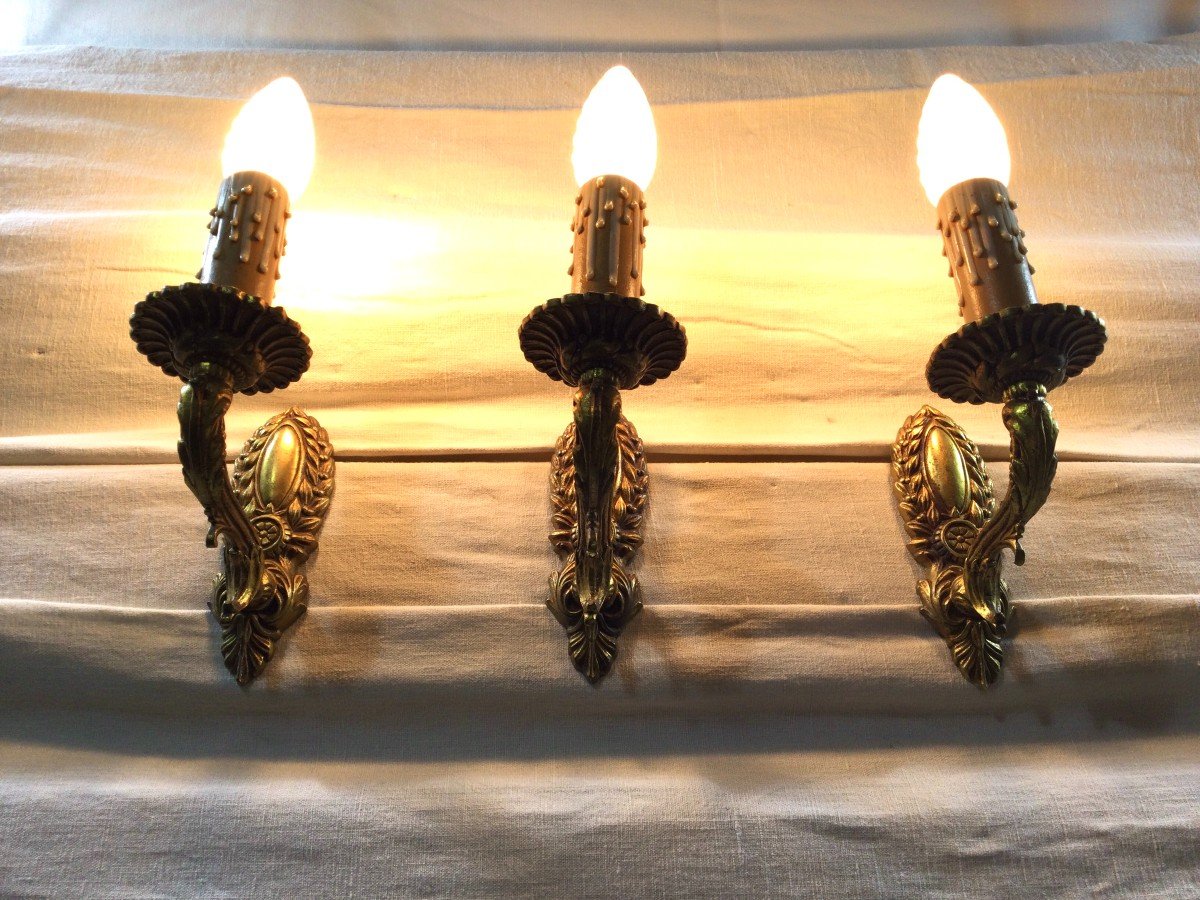Series Of 3 Empire Bronze Sconces-photo-7