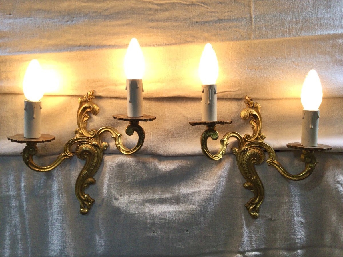 Pair Of Bronze Wall Lights Louis XV Style-photo-5