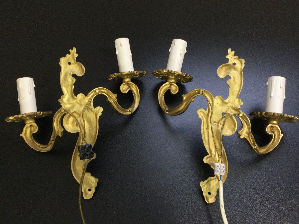 Pair Of Bronze Wall Lights Louis XV Style-photo-8