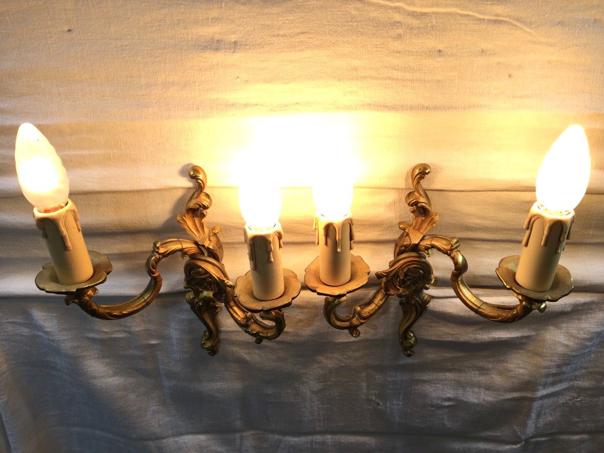 Pair Of Wall Lamp 2 Lights Bronze St Louis XV-photo-6