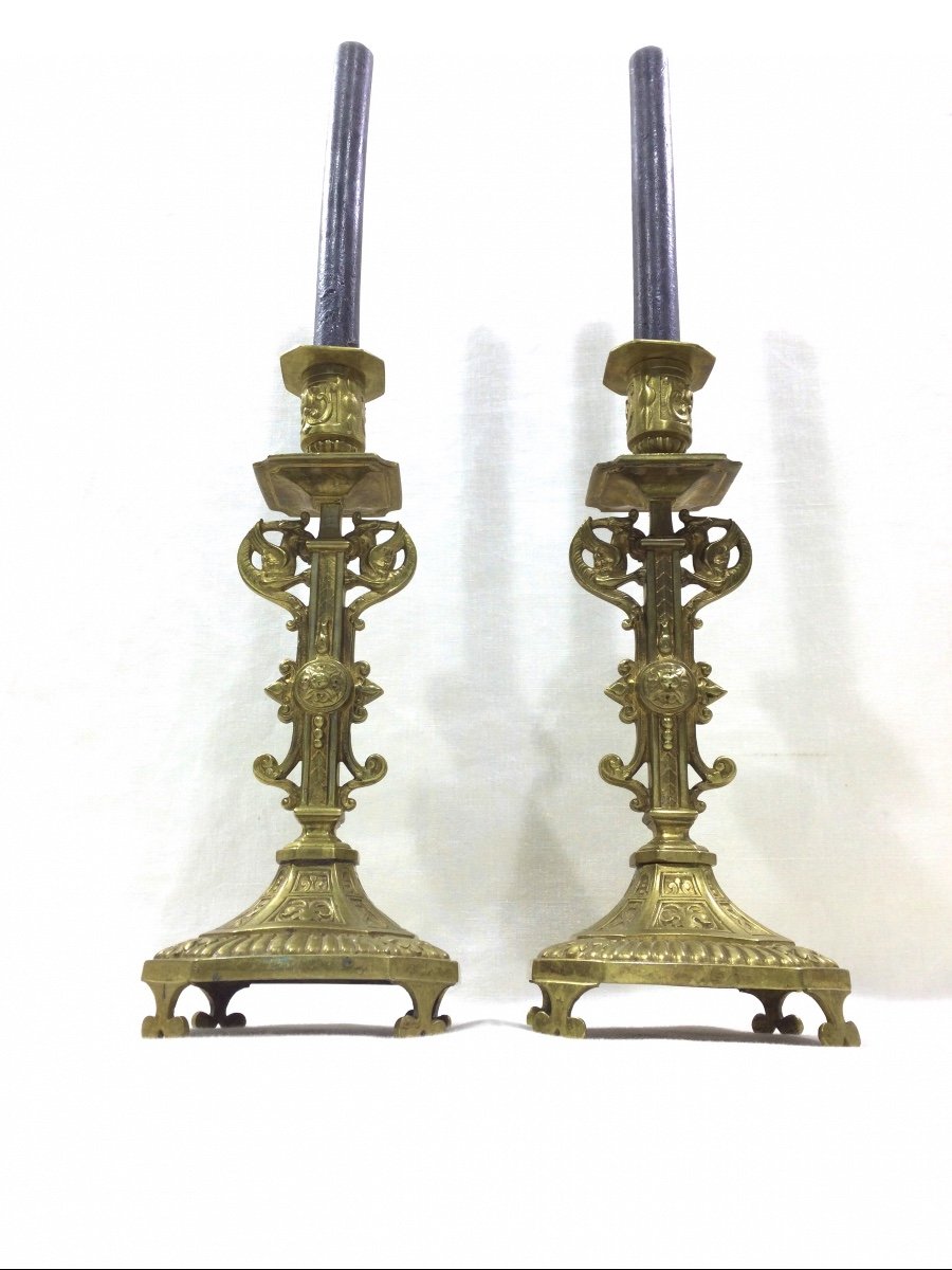 Pair Of Bronze Candlesticks-photo-2