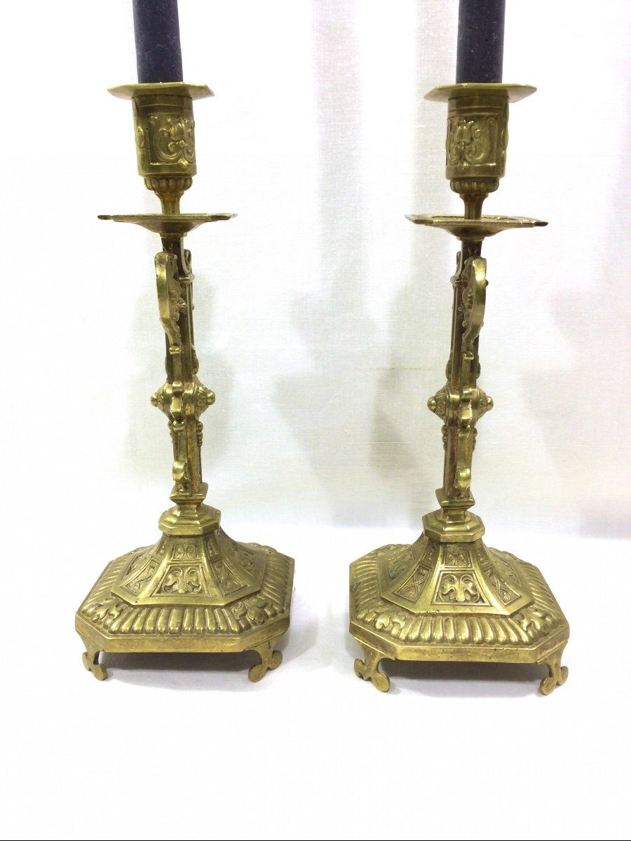 Pair Of Bronze Candlesticks-photo-3