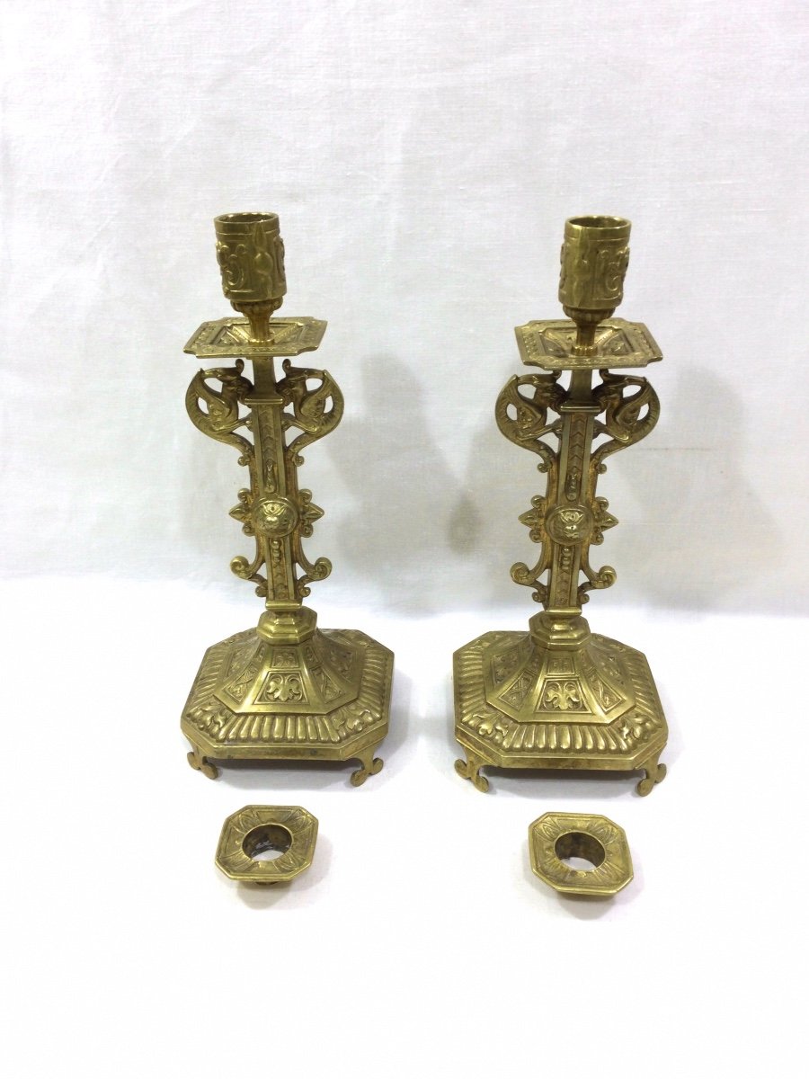 Pair Of Bronze Candlesticks-photo-7