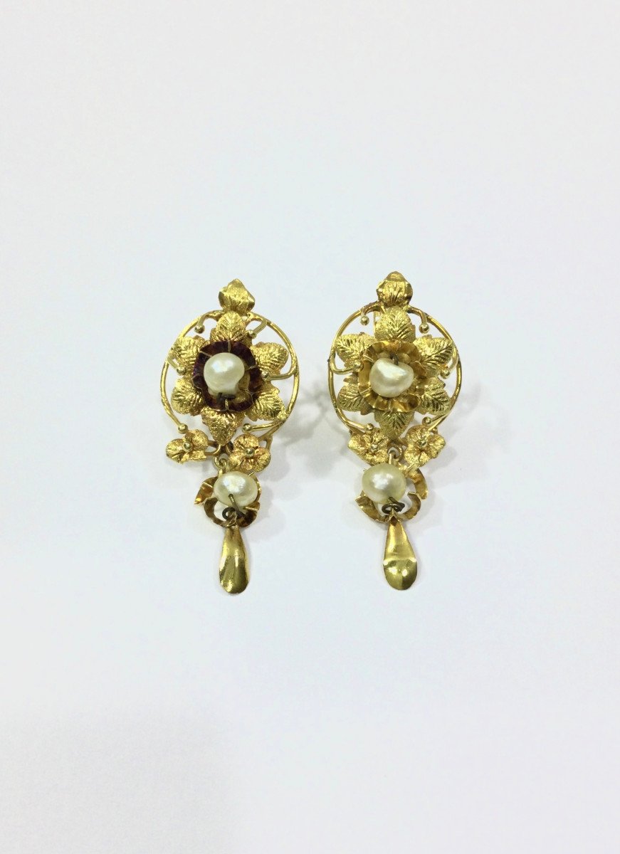 Paire De Boucle d'Oreille En Or Et Perles 