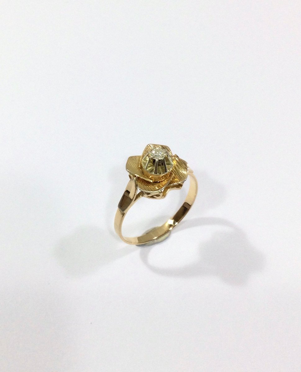 Bague Art Nouveau Or Rose Et Diamant 