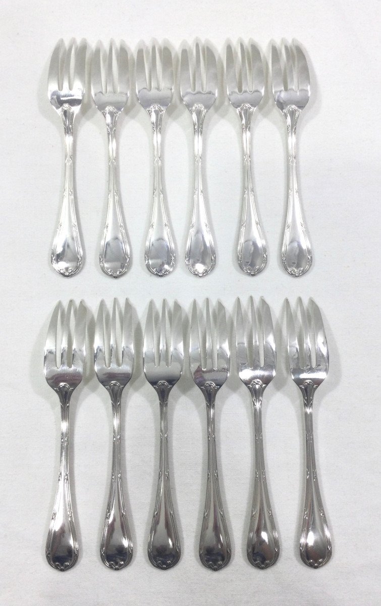 Christofle - 12 Crossed Ribbon Cake Forks-photo-4