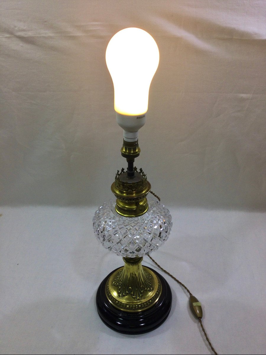 Lampe à Pétrole Bronze Et Cristal -photo-7