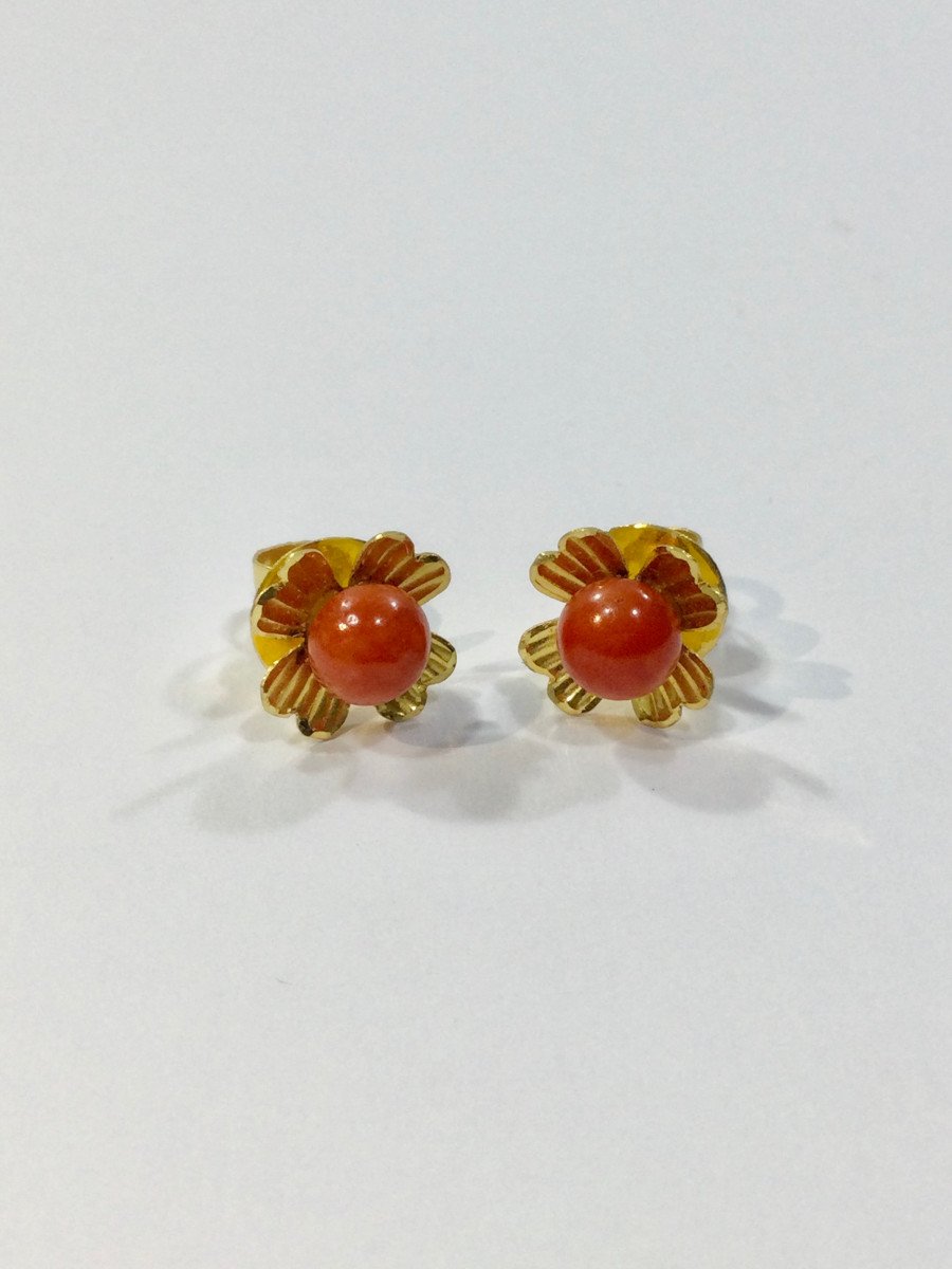 Pair Of Gold And Coral Earrings