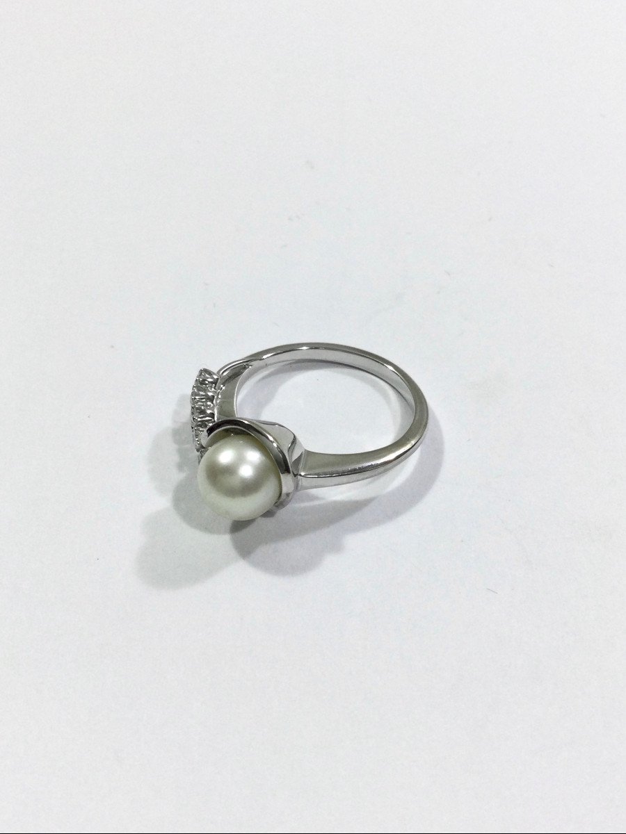 Bague En Or Blanc Perle Et Diamants -photo-3