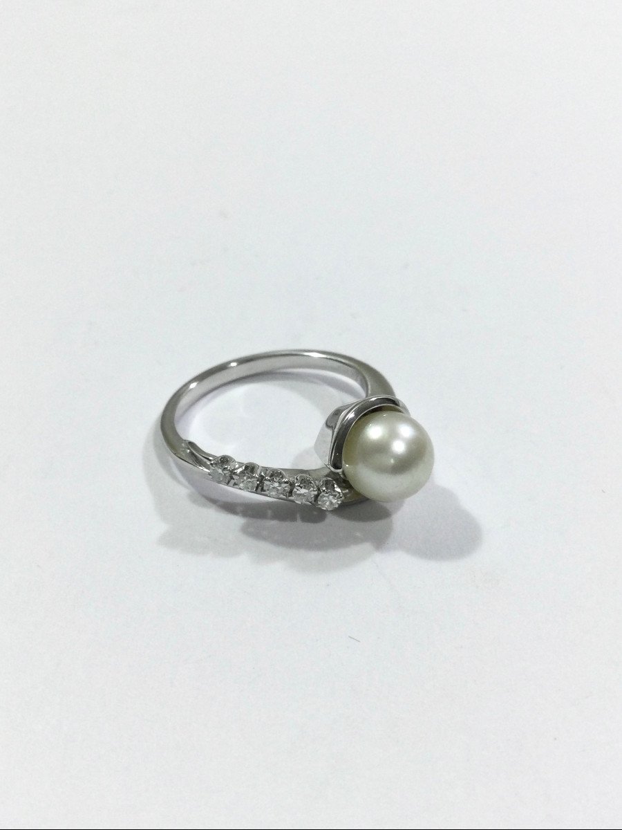 Bague En Or Blanc Perle Et Diamants -photo-4