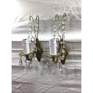 Pair Of Bronze And Crystal Wall Lamp 1 Light