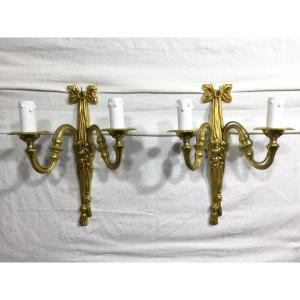 Pair Of Bronze Wall Lamps 2 Lights Louis XVI Style