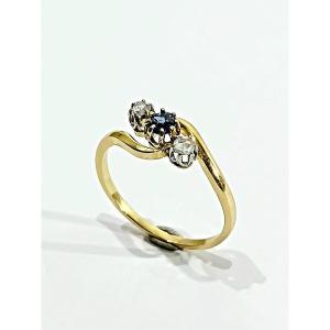 White And Blue Sapphire Gold Ring