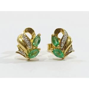 Pair Of Gold And Emerald Earrings