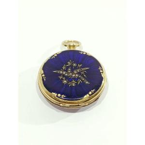 Women's Pocket Watch In Gold, Enamel And Diamonds