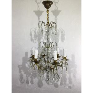6 Light Bronze And Crystal Chandelier