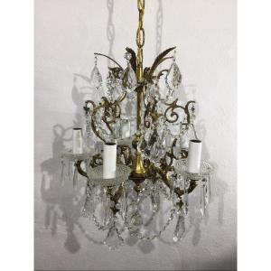 5 Light Bronze And Crystal Chandelier