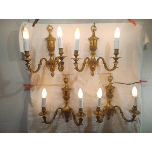 Ensemble De 4 Appliques 2 Lumi&egrave;res En Bronze