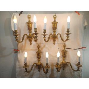 Set Of 4 2-light Wall Lamps In Bronze