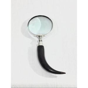 Magnifying Glass In Horn And Silver Metal