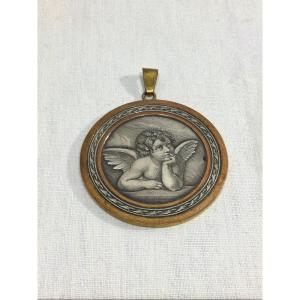 Médaille De L’ange Raphael En Cuivre Et Métal Argenté 