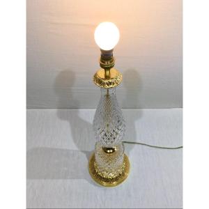 Pied De Lampe En Cristal Et Bronze