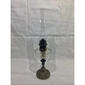 Lampe à pétrole en cristal et bronze