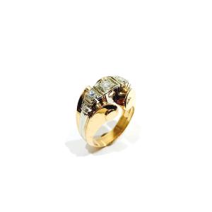 Gold And Diamond Tank Ring 