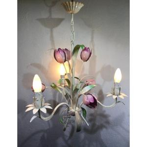 Lustre 3 Lumières En Fer Forgé (tulipes)