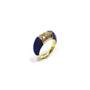 Gold Diamond And Lapis Lazuli Ring