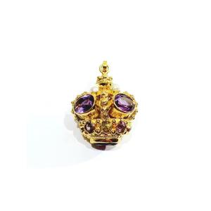 Amethyst Citrine Gold Crown Pendant