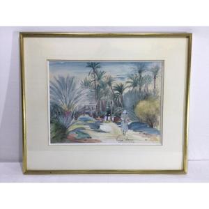 Henri Verge Sarrat – Dessin Sur Aquarelle « Oasis »	