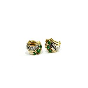Paire De Boucles d&#039;Oreilles En Or Et Emeraudes 