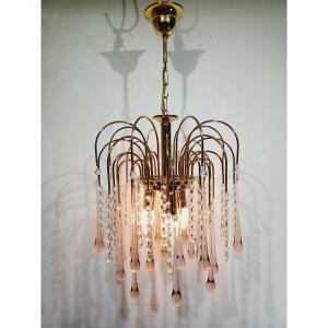 Lustre Murano Pampilles Roses à 3 Lumières	