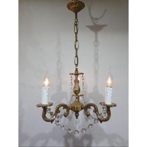 Lustre 3 Lumières Bronze Et Cristal 