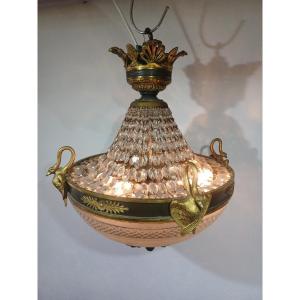 Lustre Empire en bronze et cristal 