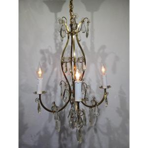 Lustre 4 lumières en bronze et cristal 