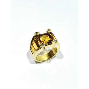 Bague en or citrines et diamants