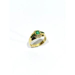 Bague Or diamants émeraudes 