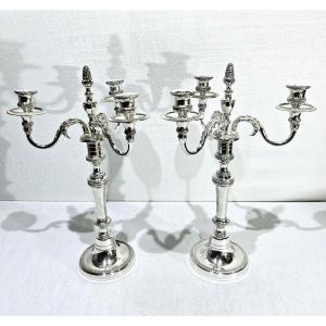 Chrysalia - Pair Of Silver-plated Bronze Candelabras