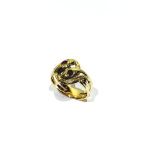 Bague serpent en or et rubis