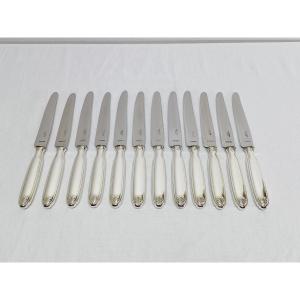 ALFENIDE - 12 COUTEAUX DE TABLE EN MÉTAL ARGENTÉ