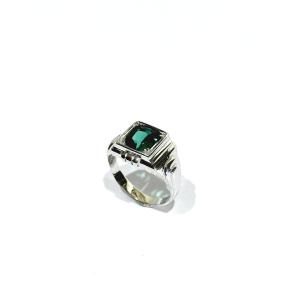 Bague Art Déco en Or Blanc Et Tourmaline Verte