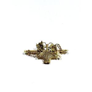 Yellow Gold, Rose Gold, And Pearl Brooch