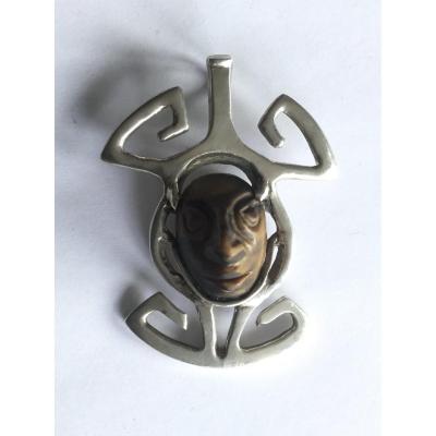 Pendentif En Argent Et Pierre « Œil de Tigre » Taillée