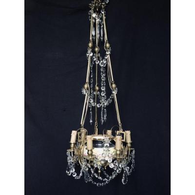 6-light Chandelier In Crystal, Earthenware, Bronze And Brass