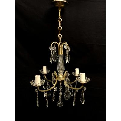 4-light Bronze And Crystal Chandelier