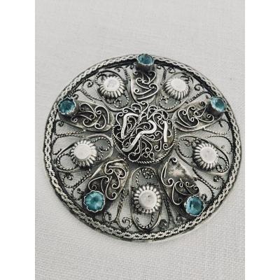 Broche En Argent Et Verroterie