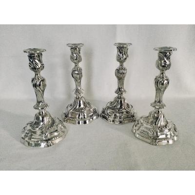 Four Silver Metal Flambeaux