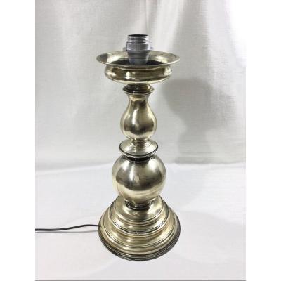 Pied De Lampe En Bronze Argenté 